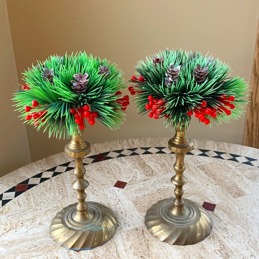 VTG Plastic Candle Rings Evergreen Wreaths Christmas Berries Holiday Retro